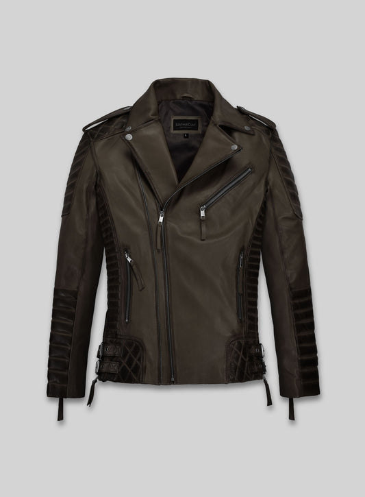 Charles Burnt Olive Leather Jacket - L