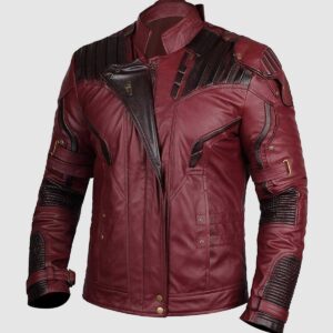 Men's Burgundy & Black Leather Jacket – Classic Casual Style