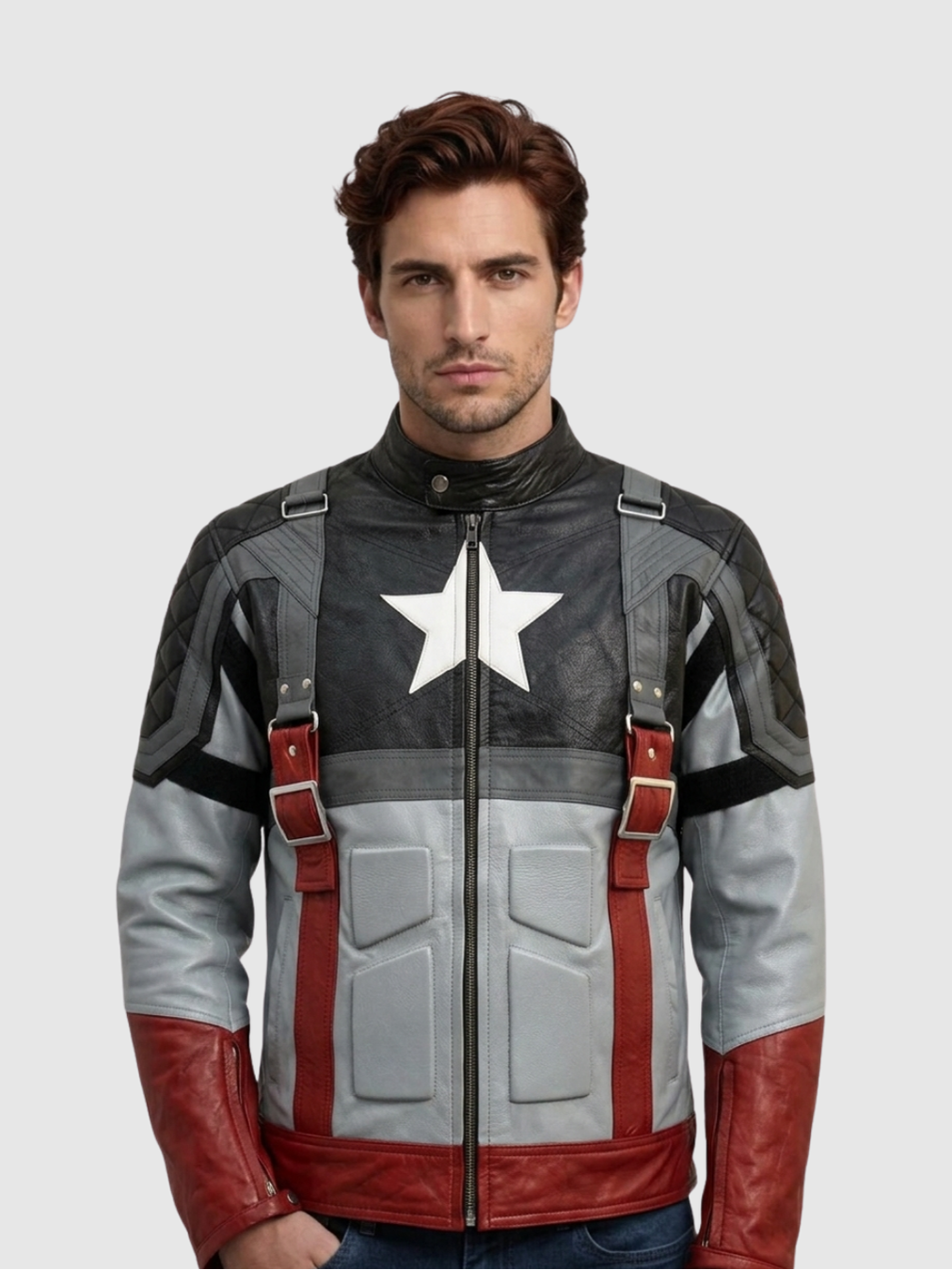 Men's Black & Grey Biker Leather Jacket – Motorcycle Casual Style
