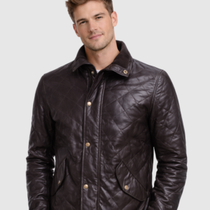 Men's Brown Quilted Leather Jacket – Slim Fit Winter Style