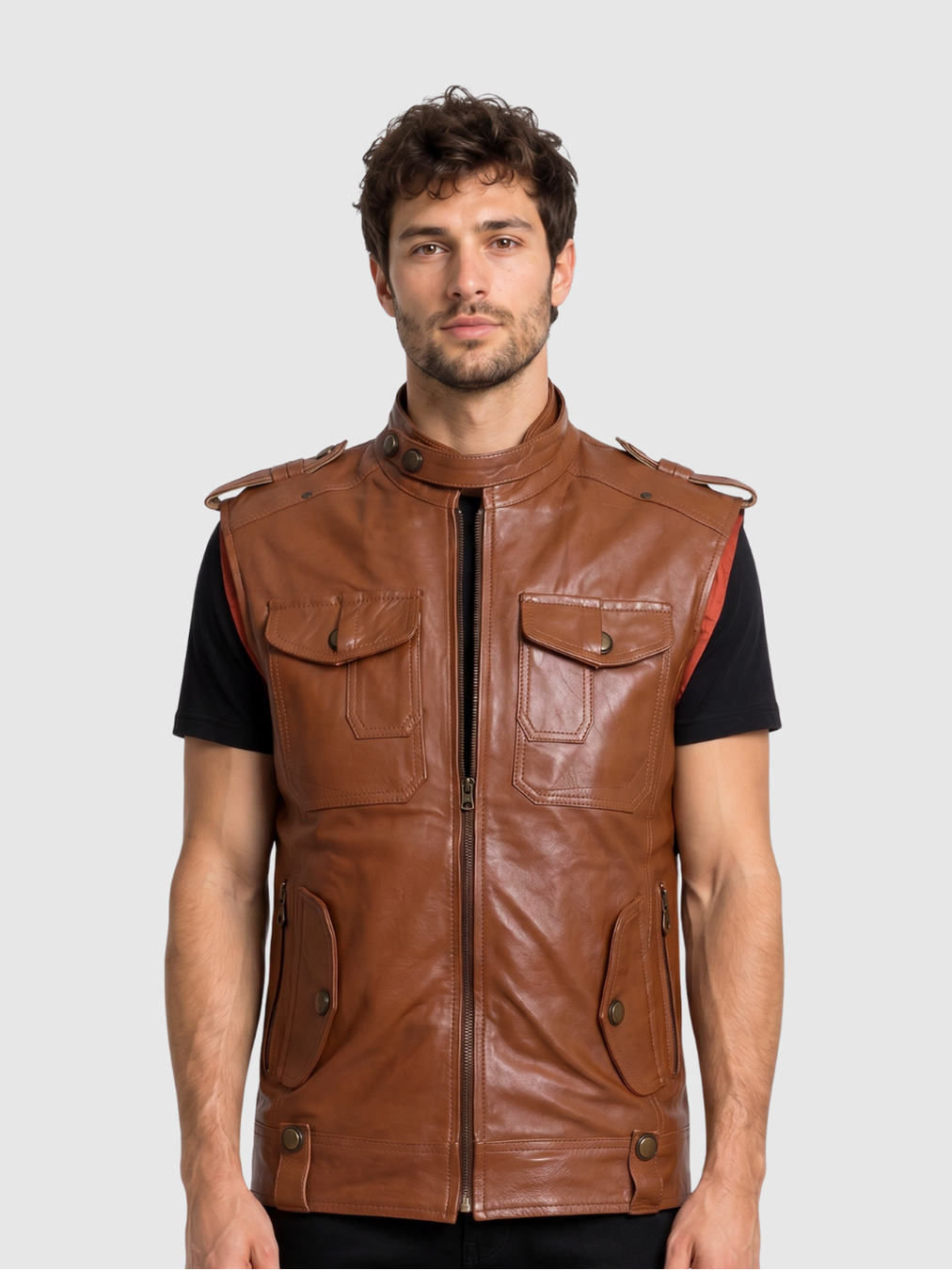 Men's Tan Biker Leather Jacket – Motorcycle Casual Style