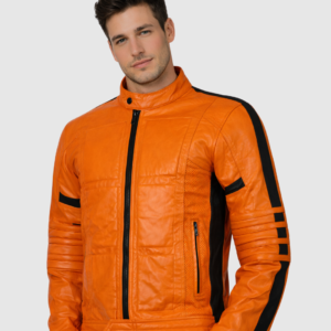 Men's Orange Biker Leather Jacket – Motorcycle Casual Style