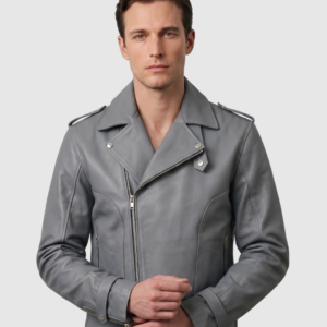 Men's Gray Biker Leather Jacket – Motorcycle Casual Style