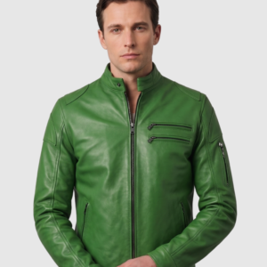Men's Green Leather Jacket – Classic Casual Style