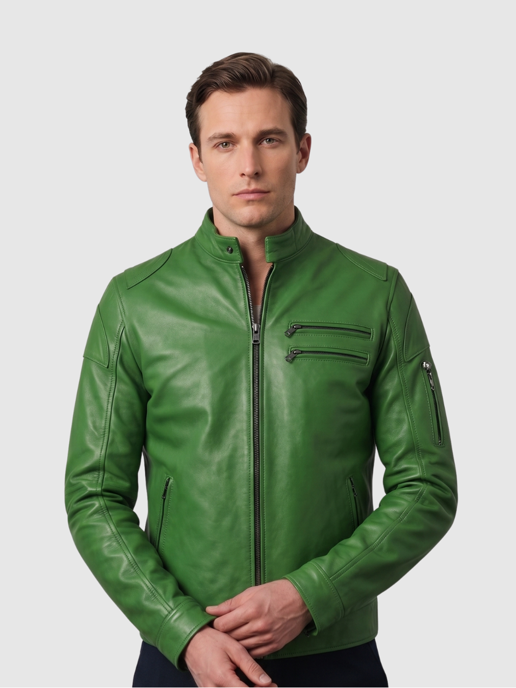 Men's Green Leather Jacket – Classic Casual Style