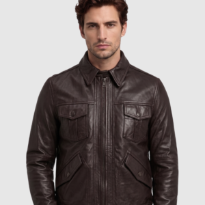 Men's Brown Bomber Leather Jacket – Casual Streetwear Style