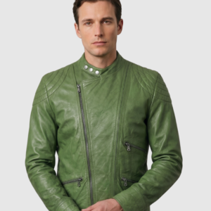 Men's Green Biker Leather Jacket – Motorcycle Casual Style