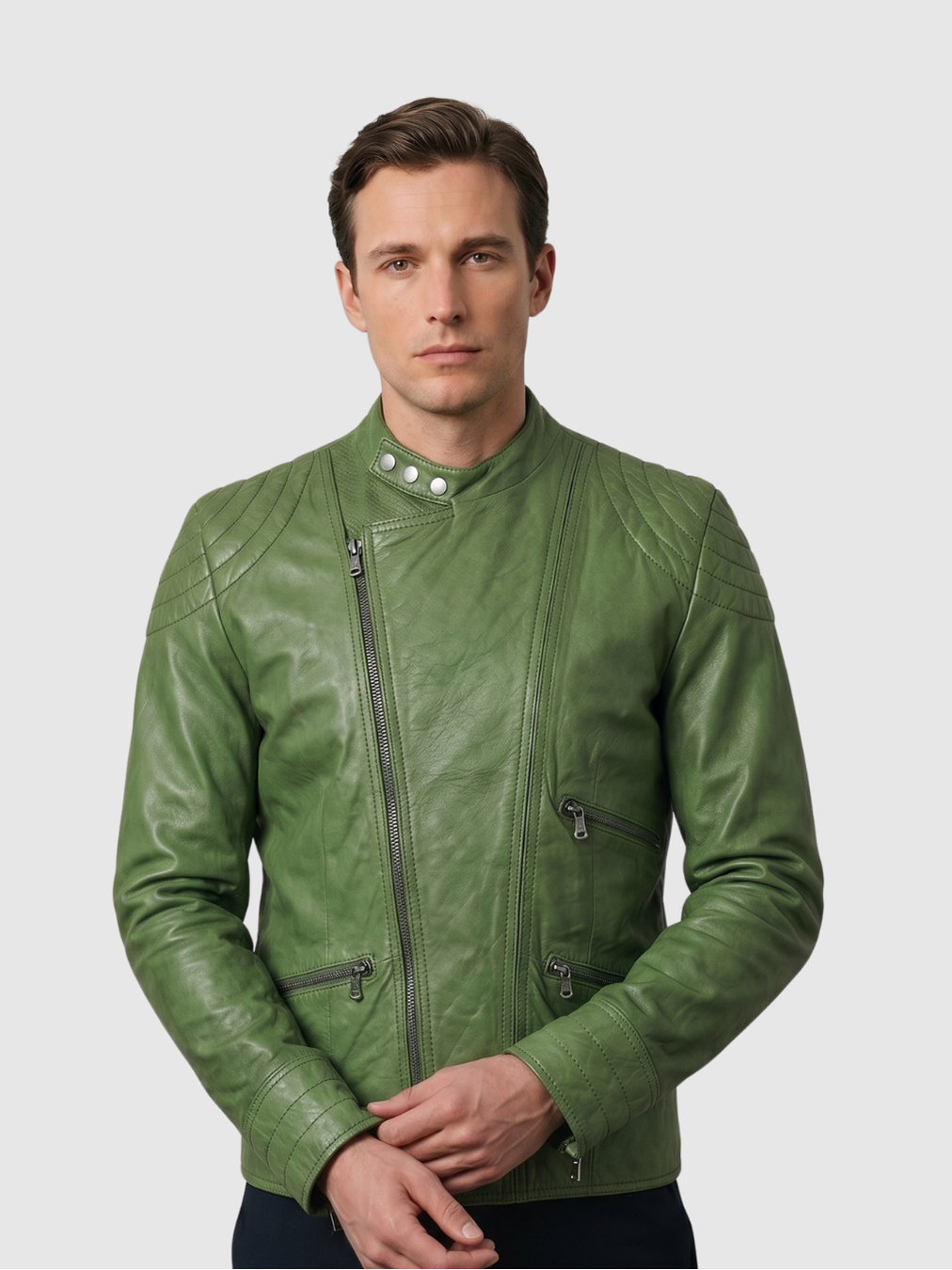 Men's Green Biker Leather Jacket – Motorcycle Casual Style