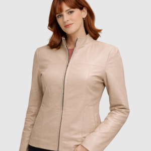 Women's Beige Biker Leather Jacket – Motorcycle Casual Style
