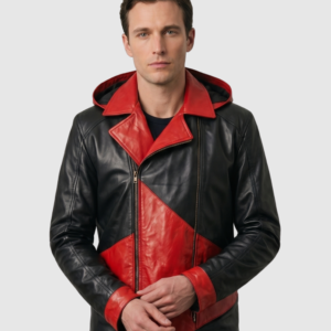 Men's Black & Red Leather Jacket – Classic Casual Style