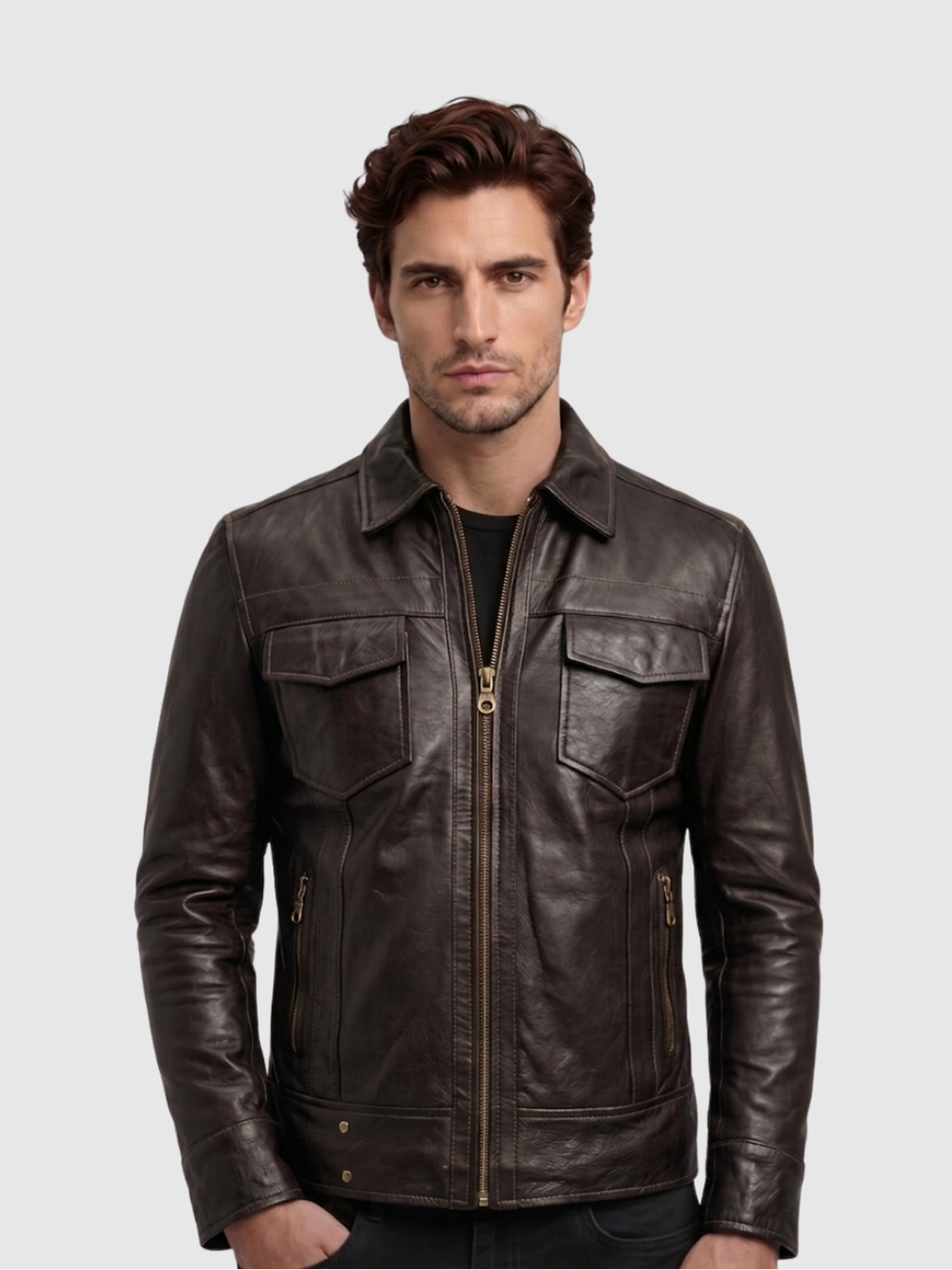 Men's Brown Biker Leather Jacket – Motorcycle Casual Style
