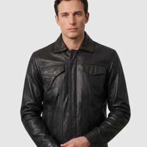 Black Biker Perforated Leather Jacket – Motorcycle Casual Style