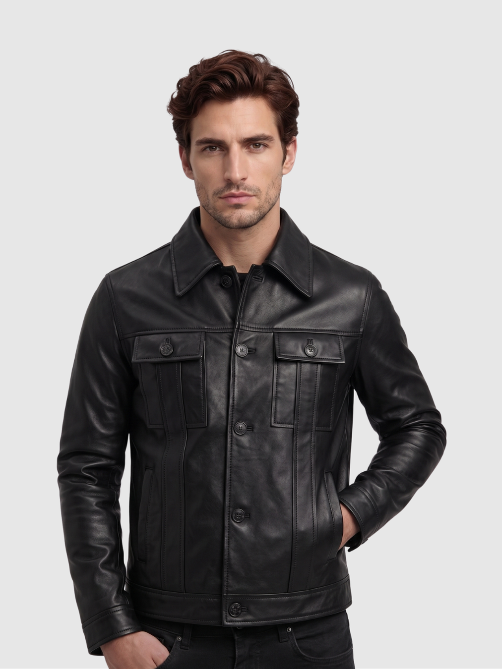 Men's Black Leather Jacket – Classic Casual Style