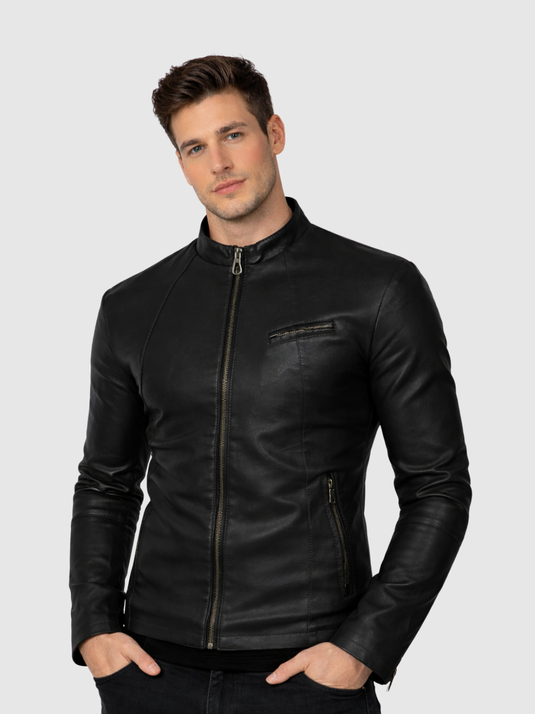 Men's Black Leather Jacket – Classic Slim Fit Style