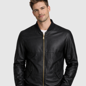 Men's Black Bomber Leather Jacket – Casual Streetwear Style