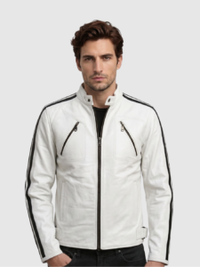 Men's White Biker Leather Jacket – Motorcycle Casual Style
