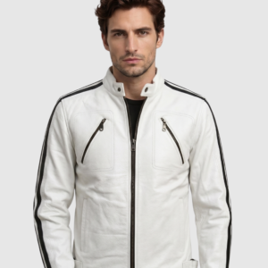 Men's White Biker Leather Jacket – Motorcycle Casual Style