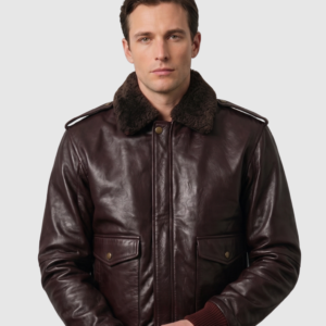 Men's Brown Bomber Leather Jacket – Casual Streetwear Style