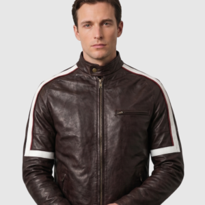 Men's Brown Quilted Leather Jacket – Slim Fit Winter Style