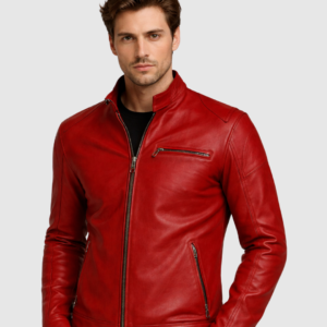 Men's Red Elegant Leather Jacket – Classic Casual Style
