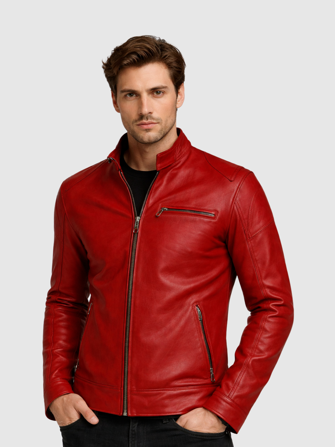 Men's Red Elegant Leather Jacket – Classic Casual Style