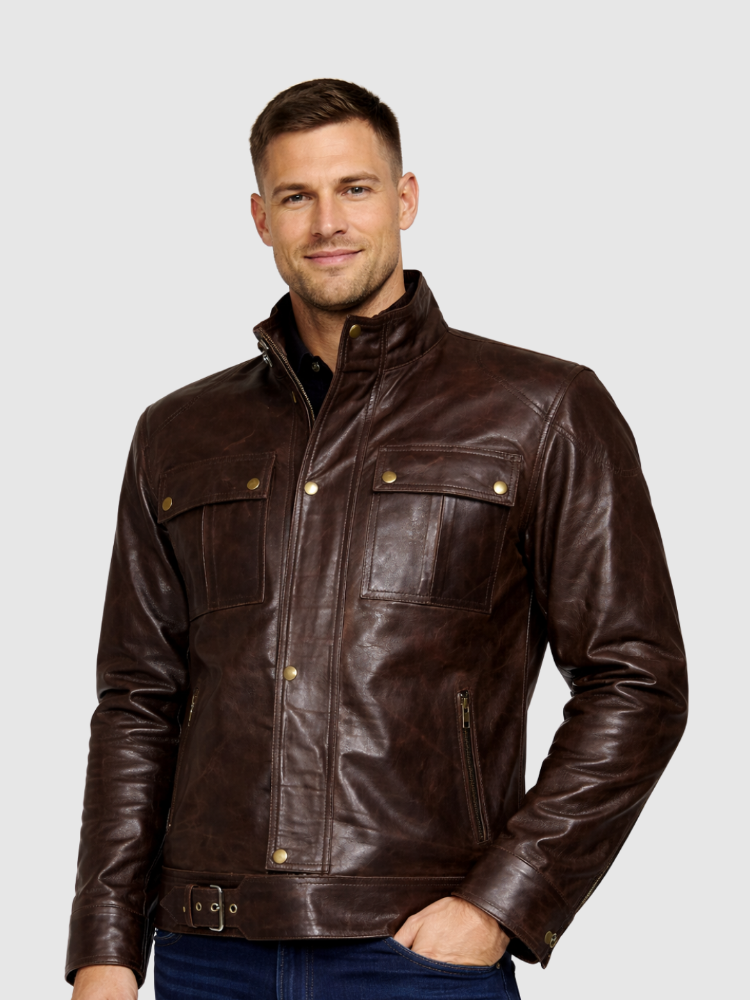 Men's Brown Leather Jacket – Classic Casual Style