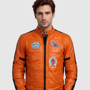Men's Orange Biker Leather Jacket – Motorcycle Casual Style