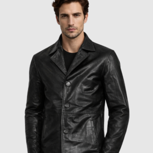 Men's Black Blazer Leather Jacket – Casual Formal Style
