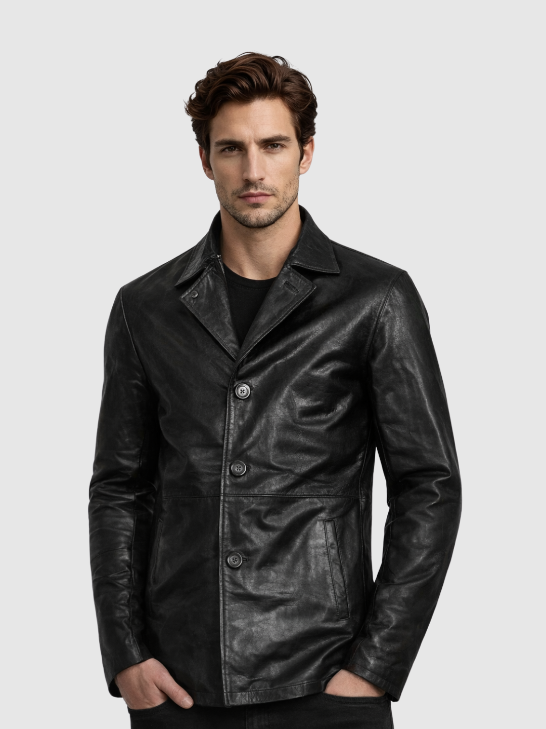 Men's Black Blazer Leather Jacket – Casual Formal Style