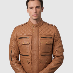 Men's Tan Biker Leather Jacket – Motorcycle Casual Style
