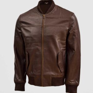 Men's Brown Bomber Leather Jacket – Casual Streetwear Style