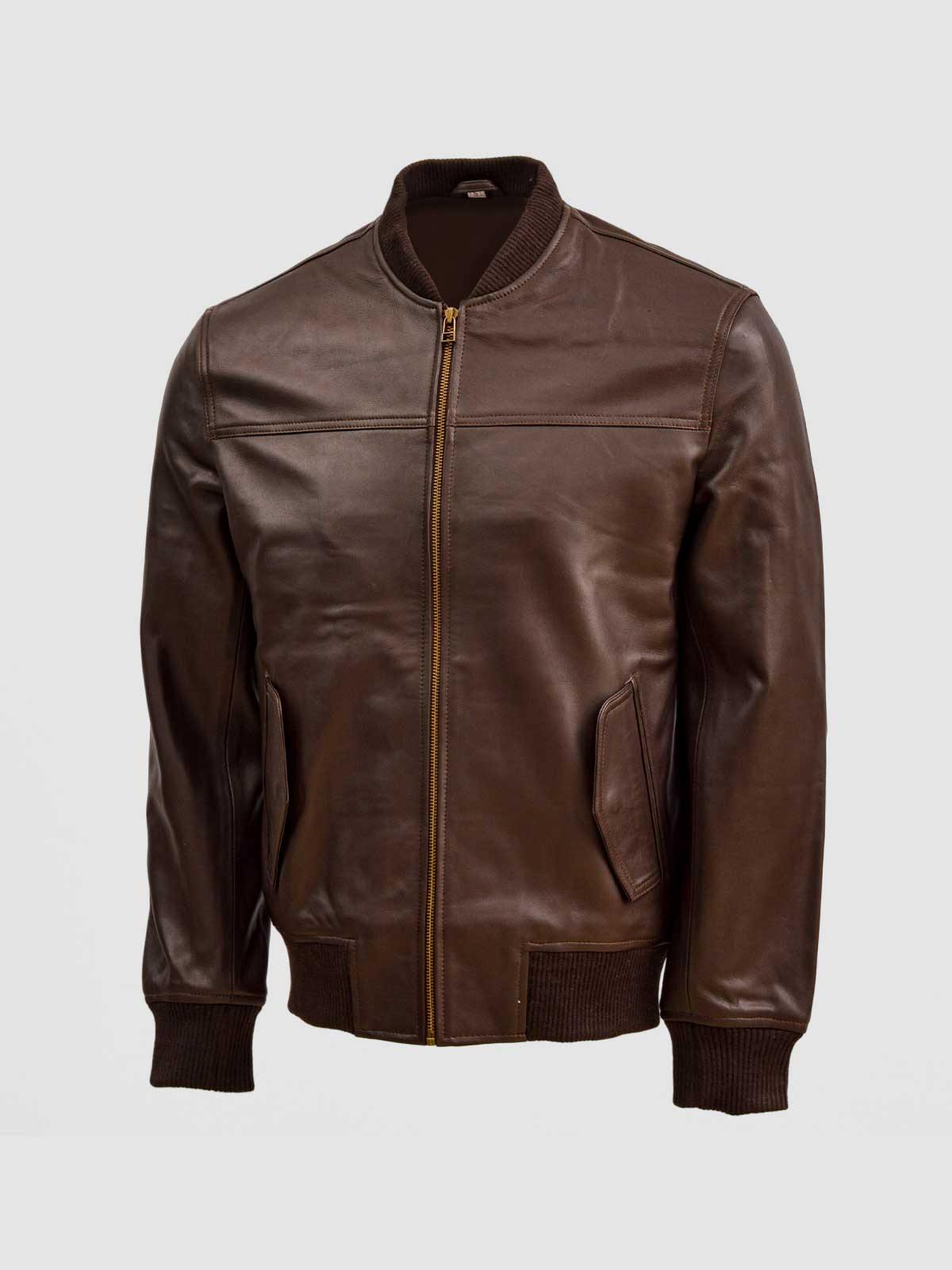 Men's Brown Bomber Leather Jacket – Casual Streetwear Style