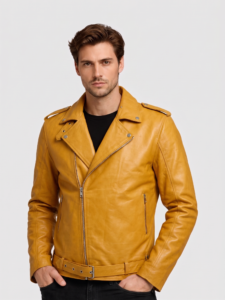 Men's Yellow Biker Leather Jacket – Motorcycle Casual Style