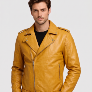 Men's Yellow Biker Leather Jacket – Motorcycle Casual Style