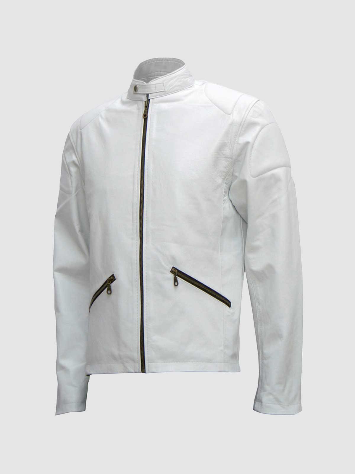 Men's White Biker Leather Jacket – Motorcycle Casual Style