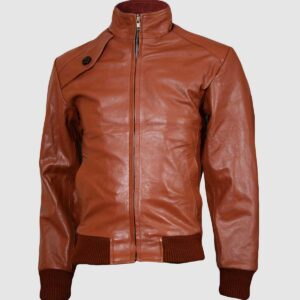 Men's Brown Bomber Leather Jacket – Casual Streetwear Style