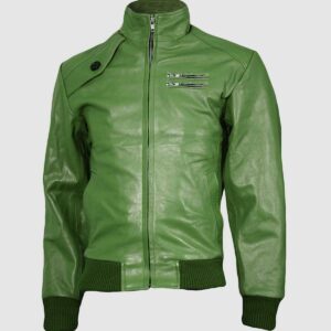 Men's Green Bomber Leather Jacket – Casual Streetwear Style