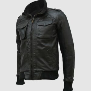Men's Black Bomber Leather Jacket – Casual Streetwear Style