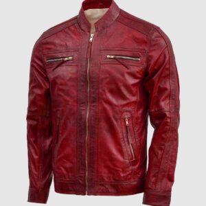 Men's Burgundy Leather Jacket – Classic Casual Style