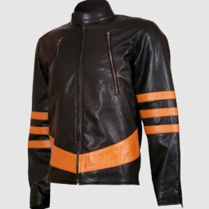 Men's Black & Orange Leather Jacket – Classic Casual Style