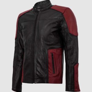 Men's Black & Maroon Cafe Racer Leather Jacket – Moto Casual Style