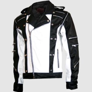 Men's Black & White Leather Jacket – Classic Casual Style