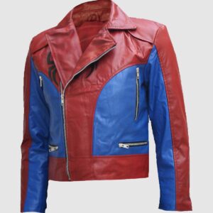 Men's Red & Blue Spider Leather Jacket – Classic Casual Style