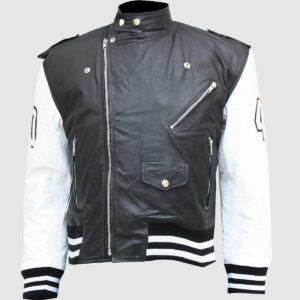 Men's Black & White Bomber Leather Jacket – Motorcycle Casual Style
