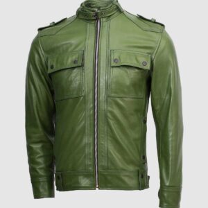 Men's Green Biker Leather Jacket – Motorcycle Casual Style