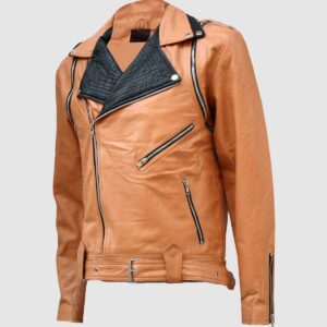 Men's Beige Biker Leather Jacket – Motorcycle Casual Style