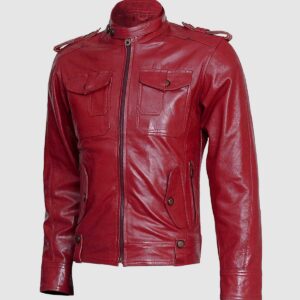 Men's Burgundy Biker Leather Jacket – Motorcycle Casual Style