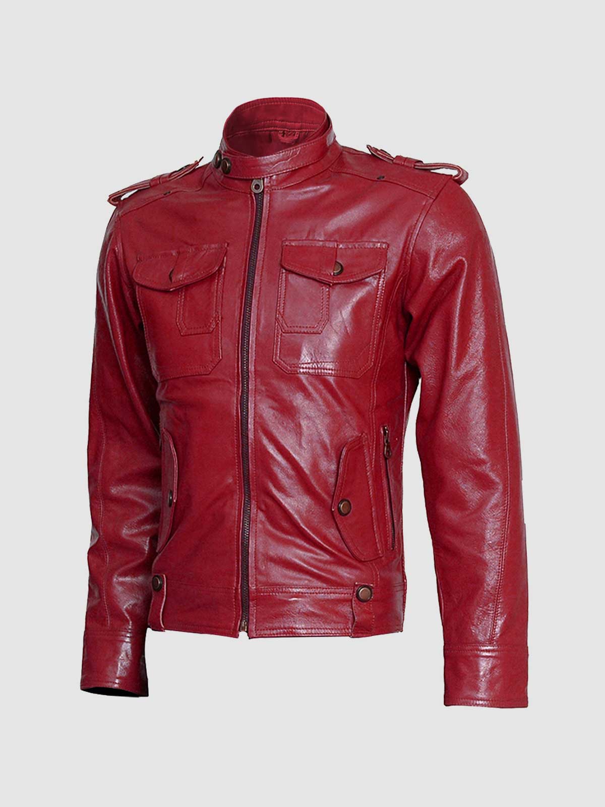 Men's Burgundy Biker Leather Jacket – Motorcycle Casual Style