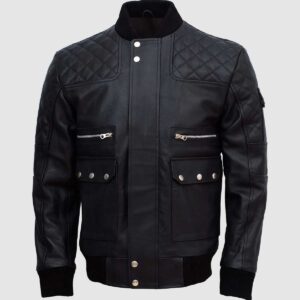 Men's Black Bomber Leather Jacket – Casual Streetwear Style