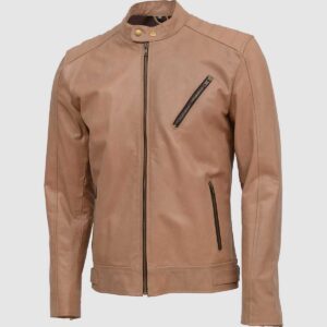 Men's Beige Biker Leather Jacket – Motorcycle Casual Style